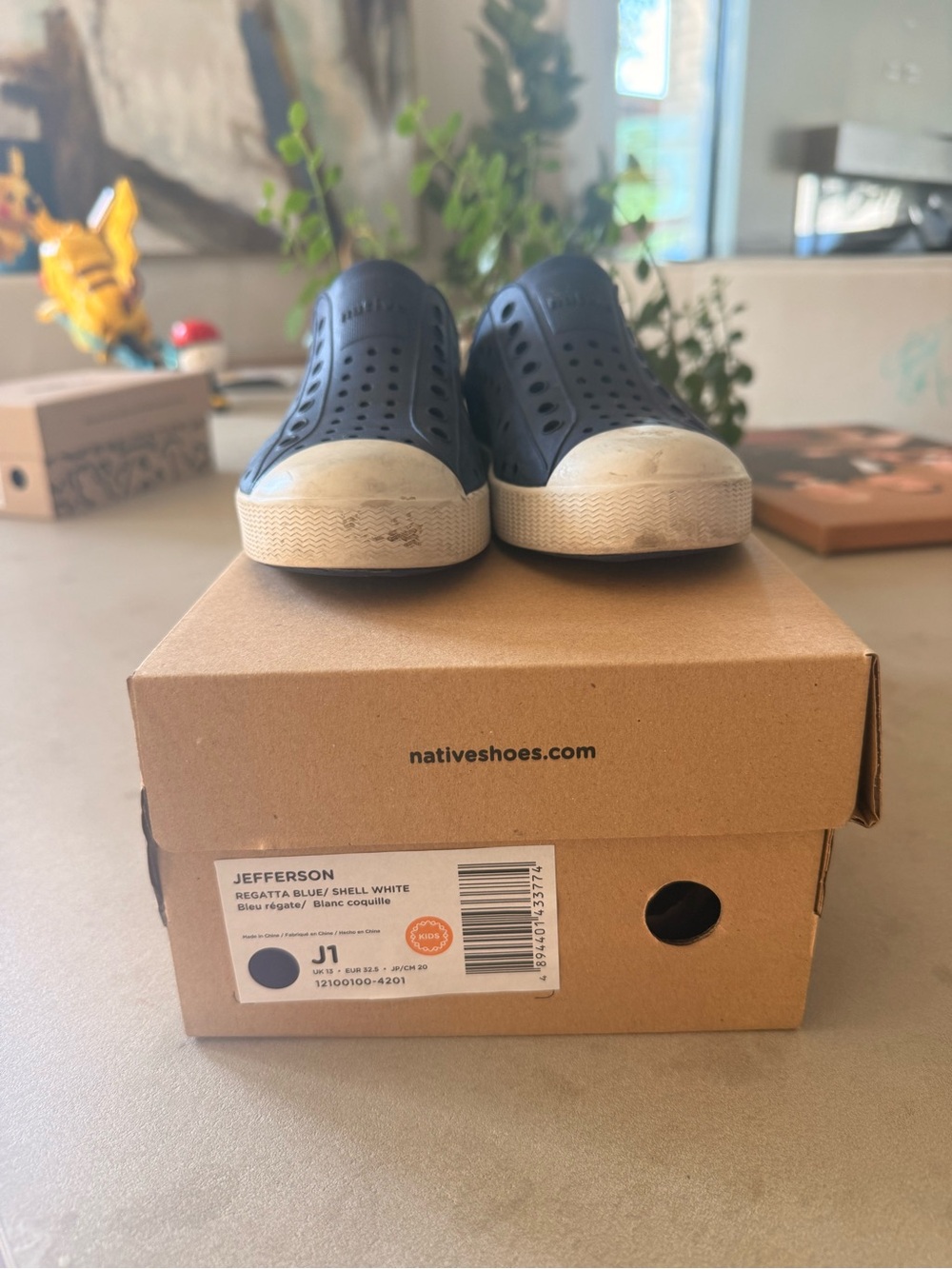 Native Jefferson Kids Water Shoes in Regatta Blue and Shell White